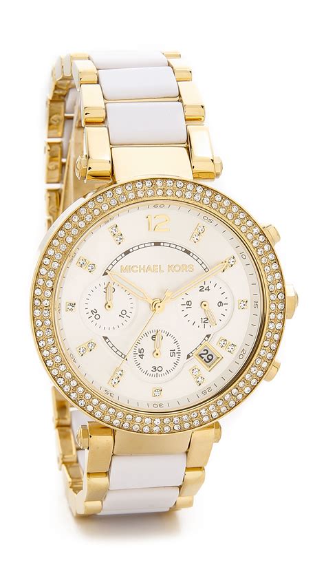 michael kors white and gold watch